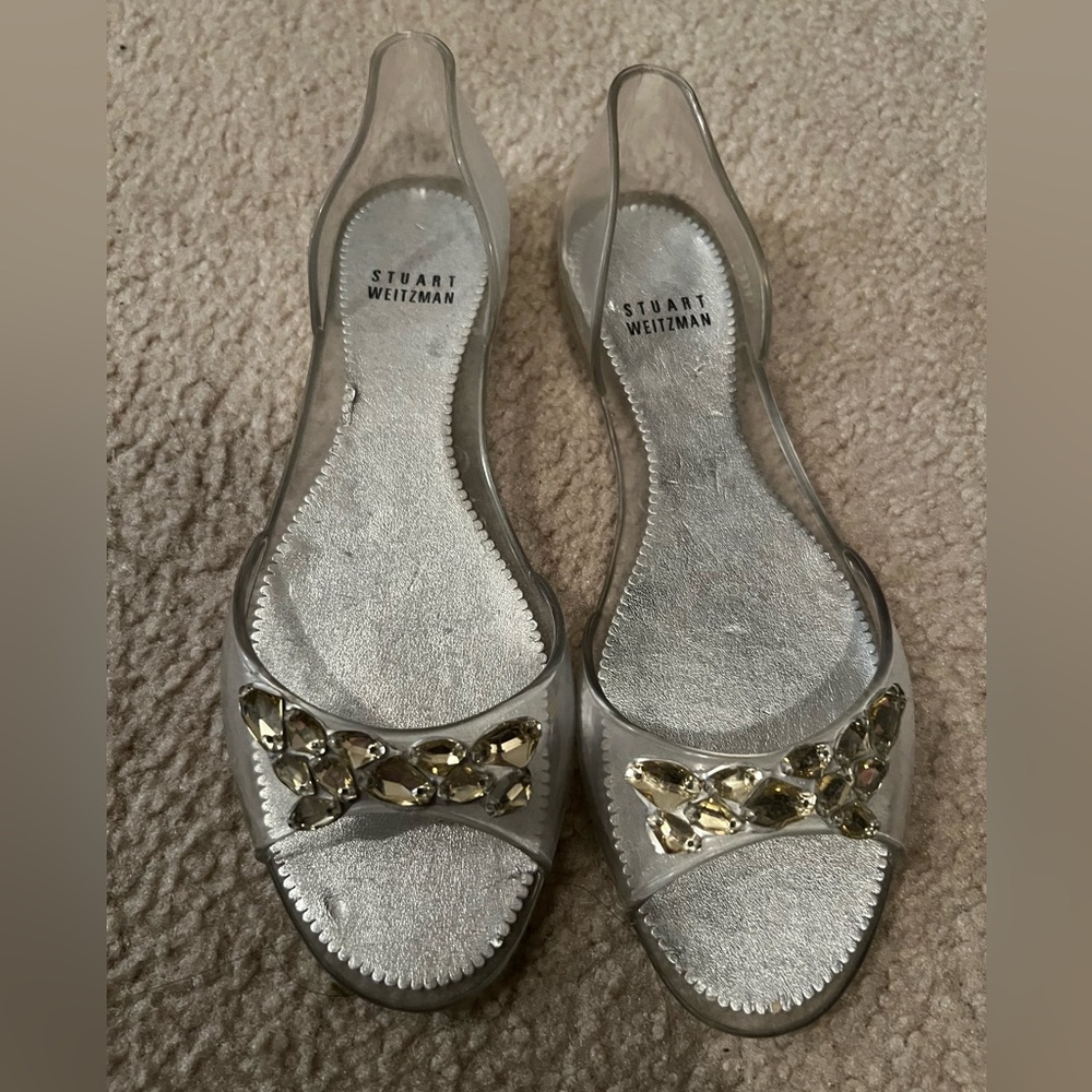 Stuart Weitzman Blingy D'orsay Clear Jelly Silver  Jeweled Sandals